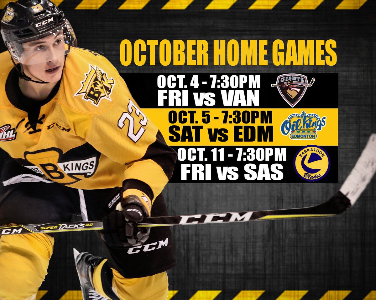 bdnwheatkings's tweet photo. Only 3⃣ home games in the entire month of October Wheat Kings fans! Catch the #BWK before they head out on their seven game west coast trip! #bdnmb 

📞204-726-3535
💻https://t.co/oXuP7V5jU1 https://t.co/wVQgOSLnmC