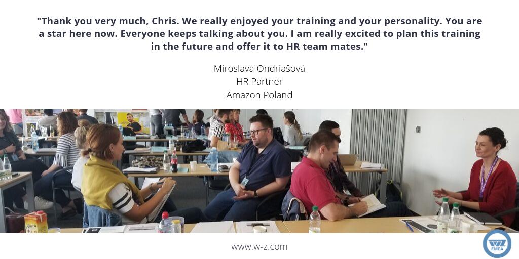 WZ_EMEA's tweet photo. Kind words from our partners at @Amazon after the HR training class hosted by Chris Norris in #Leipzig! How can WZ help your international business? https://t.co/SCQCcxPfrF