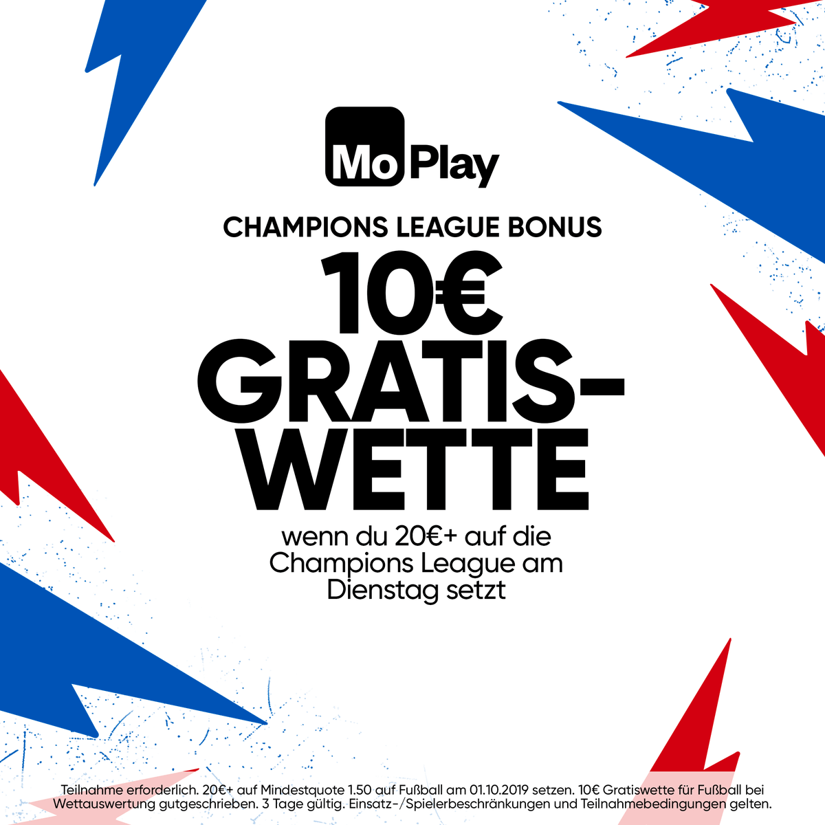 MoPlayDE's tweet photo. 🌟 Champions League Zeit

👀 Wie wäre es hiermit?

👉 20€+ auf ein Dienstags Spiel setzen

🤗 10€ Gratiswette kassieren

Hier geht’s lang 👉 https://t.co/5r8TfejuQR https://t.co/NNQptXPmeu