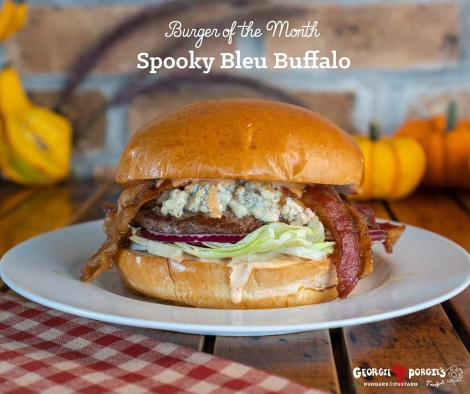 So delicious that it's scary! 😱

Our signature burger with bleu cheese crumbles, hickory smoked bacon, homemade buffalo sauce, lettuce &amp; onion served on your choice of bun. Available all October long!