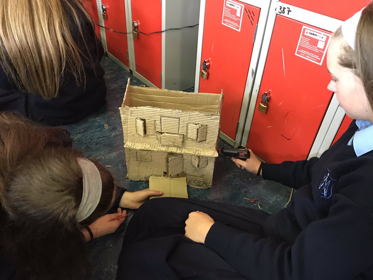 ASMArtDep's tweet photo. Hello October ๐๐Haunted House Cardboard Construction progress with 1st years... stay tuned for the finished work next week. Itโs getting spooky in the Art Department ๐ #architecture #creativity #3Dforms @jctVisualArt @JuniorCycleArts @ASM_Limerick https://t.co/EOnCukycwF