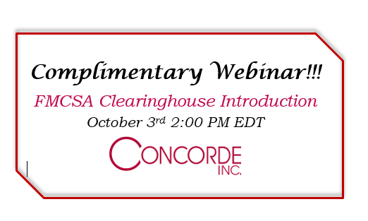 Concorde_Inc's tweet photo. The FMCSA Driver Clearinghouse is officially open and will become the mandatory repository for info. regarding your current &amp; potential drivers. To gain an understanding and be in the know of the current status, join us for a Free Webinar. To register - https://t.co/b78lgZTrJj https://t.co/YNhDBcrrhJ