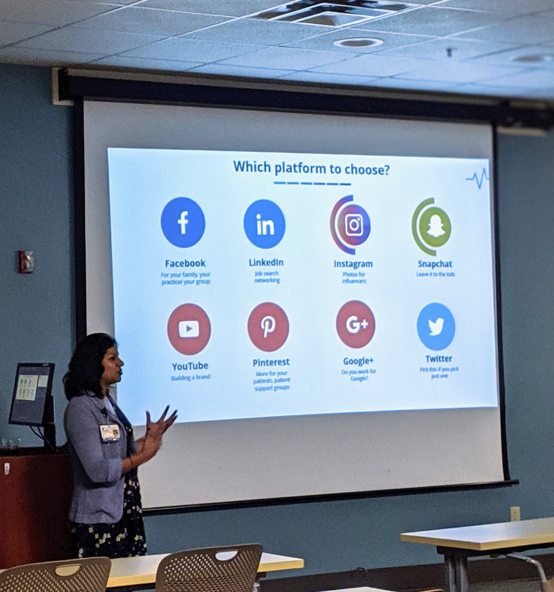 sidsata's tweet image. .@SuchitaSata giving a stellar talk at @DukeRegional Hospital grand rounds about "How Healthcare Professionals Can Leverage Social Media"