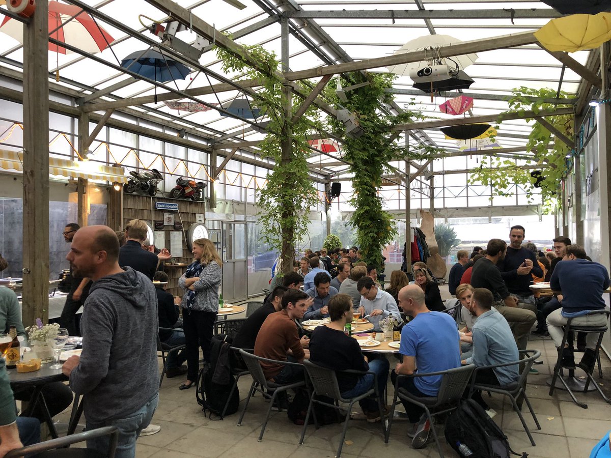 RoboValley's tweet photo. Food for thought after @pabbeel’s inspiring keynote! Managing director @AnouschkaVersl1 welcomes the #RoboValley #community and our partner @AholdDelhaize for drinks and bites. #robotics #ai https://t.co/peWYRU2UFz