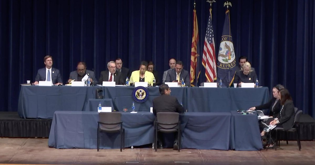 Members of Congress sit on stage and begin opening up today's field hearing in Phoenix to examine voting rights and election administration in Arizona.