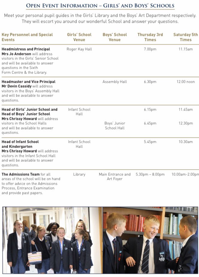 We're looking forward to our Whole School Open Events on Thursday and Saturday this week.

The timetable of speeches are detailed here.