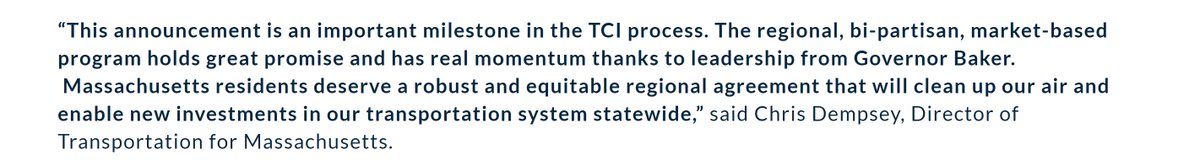 cdempc's tweet image. .@T4MASS statement on today's important Transportation &amp;amp; Climate Initiative announcement. Bravo to @MassGovernor / @CharlieBakerMA for being a bipartisan leader. Read more about the regional coalition supporting this work here: ourtransportationfuture.org/otfmembers_bac… #mapoli