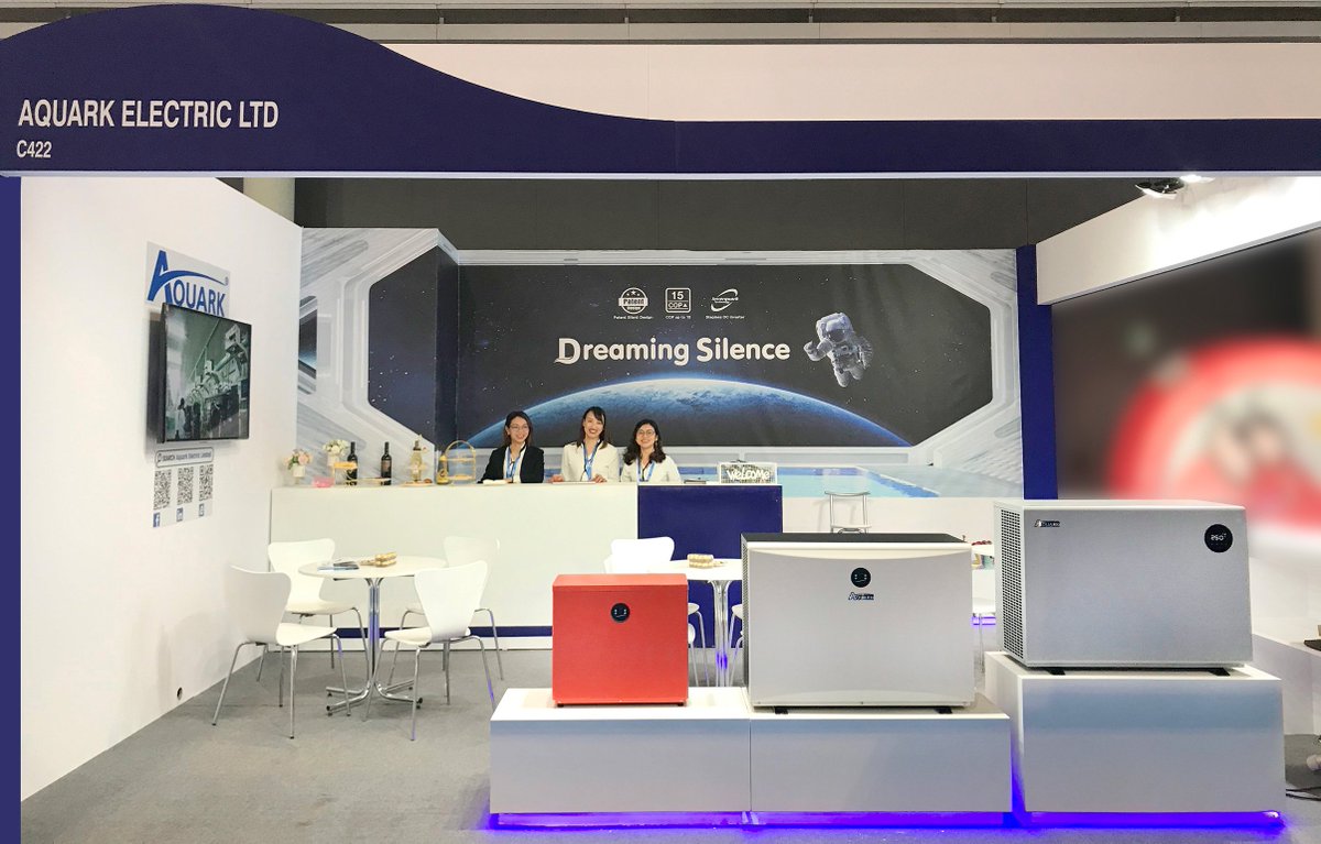 AquarkTech's tweet photo. Day one at @PiscinaWellness #Barcelona was exciting, thank you everyone! The show goes on today, come say hello to #MrSilence at our stand  C422, Hall 2. We will be here until Friday 18 Oct. See you soon 😀 #PiscinaWellness #Aquark #InverterPoolHeatPump https://t.co/66FcJJL2V2