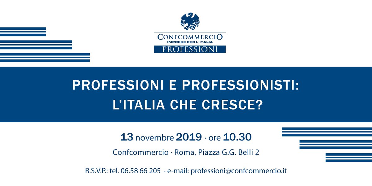 Save the date! Come ogni anno terremo la nostra giornata delle #professioni il prossimo 13 novembre presso la sede di <a href="/Confcommercio/">Confcommercio</a>. Vi aspettiamo per parlare di "Professioni e professionisti: l'Italia che cresce?"
