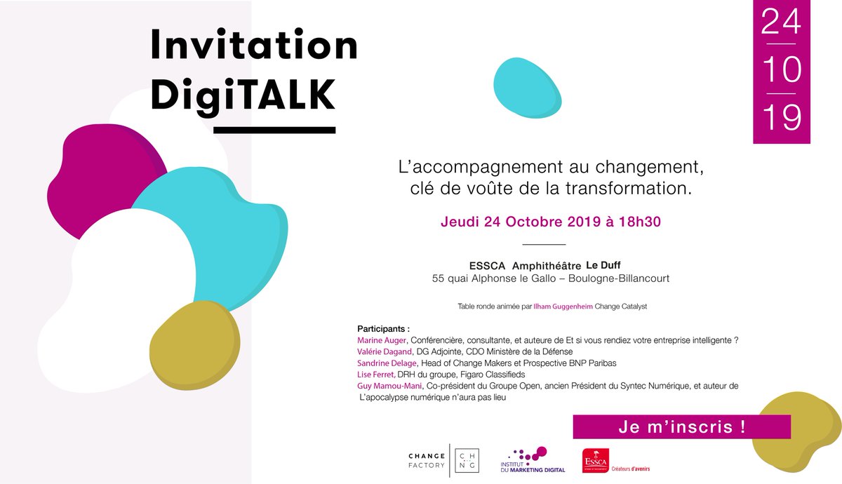 Ilham_MG's tweet photo. #EVENT #DigiTALK 
💫J'ai la plaisir d'animer la table ronde "L’accompagnement au changement, clé de voûte de la transformation" avec @Guy_mm @VDAGAND @SANDDELA Lise Ferret ...
Pour s'inscrire 👉 https://t.co/c19GvxxAUN https://t.co/sgsybuWbSV