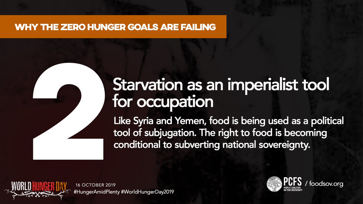 PCFSGlobal's tweet photo. Unless starvation, even in proxy wars, become a war crime and is subjected to stern international scrutiny, wars will be drivers of man-made famines. 

#StopStarvingTheGlobalSouth #WorldHungerDay2019 #HungerAmidPlenty https://t.co/9a6W570Qui