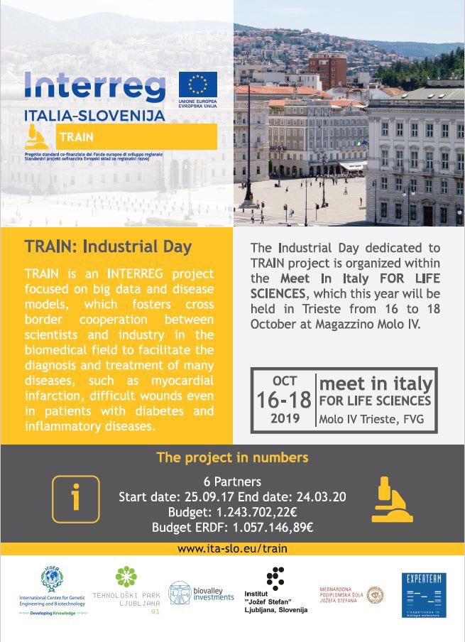 prjTRAIN's tweet photo. ❗️ TOMORROW ❗️ 
➡️ Industrial Day dedicated to TRAIN project, organized within the Meet in Italy For Life Sciences, Magazzino Molo IV, #Trieste.
#Workshop, Brokerage Event and a stand to experience the virtual reality! 
We'll be waiting for you! 
#TrainForInnovation #MIT4LS2019 https://t.co/fllbXyxEnV