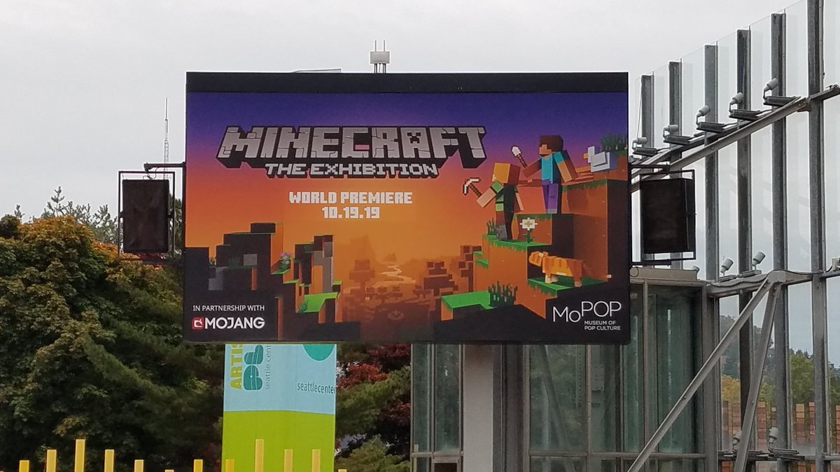 DopeyLori's tweet photo. Luv the billboard outside #mopop #minecraft #minecraftexhibition https://t.co/XDDL76KIrR