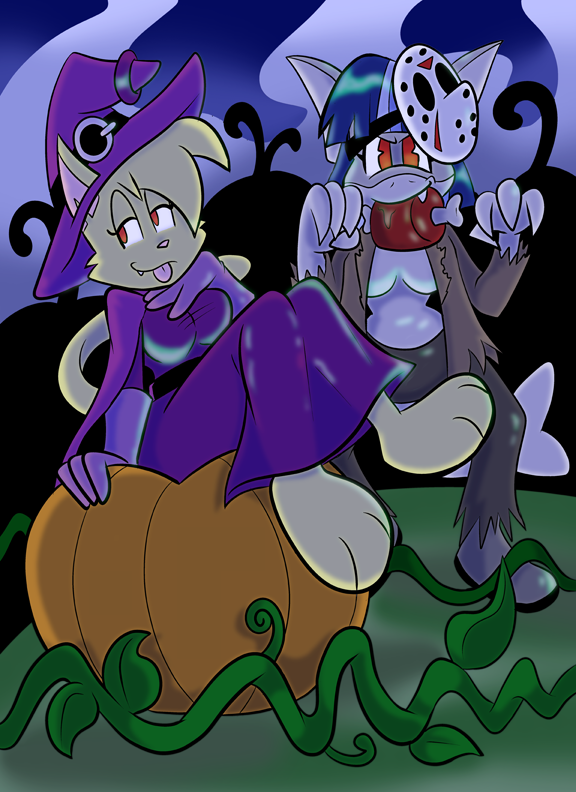 PembrokeWKorgi's tweet photo. Some Halloween fun with my gals, Popsicle Dream and Finessa Darkfin. I need to give them more love. #popsicledream #finessadarkfin #Halloween #pemmyart https://t.co/mp1NJ2XWFV