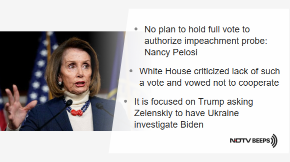 ndtv's tweet photo. Won't Hold Vote For Impeachment Probe Against Trump: US House Speaker https://t.co/OPEWUCzVHY #NDTVNewsBeeps https://t.co/NJgUejrB8p