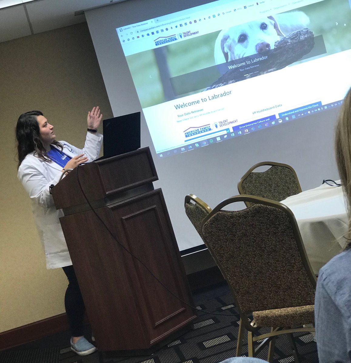 gedunnington's tweet photo. The only thing more satisfying than a job well done is a Lab(rador) coat while worn. So proud of our Labrador team! @AlyssaYenter and @InsDaysigner #nailedit #fetchyourdata #amfamlearning https://t.co/5EVCoxhXIY