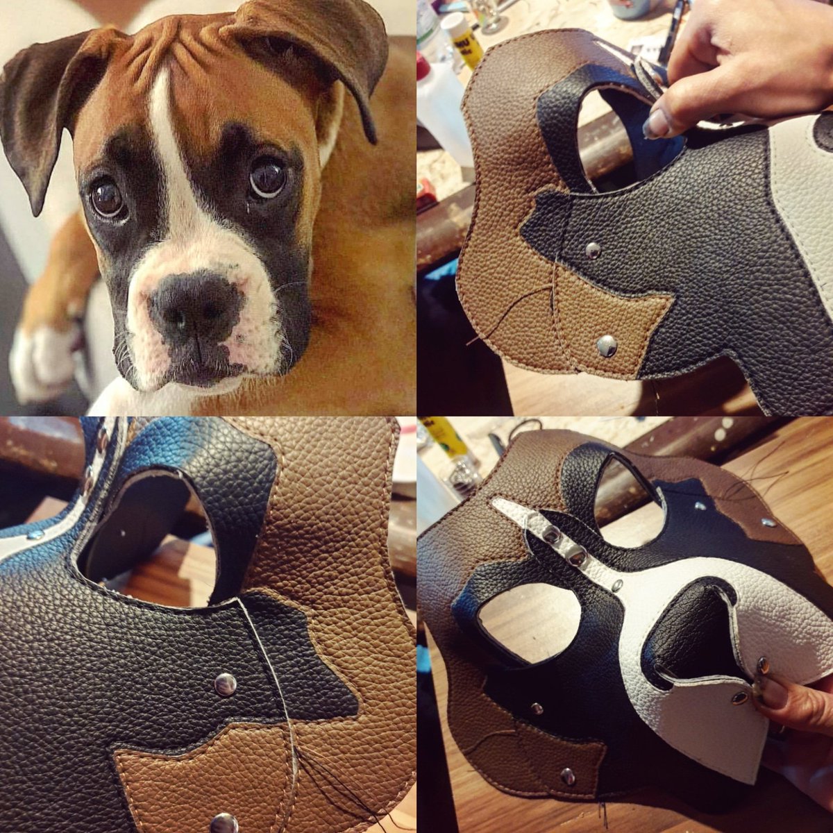 A few WIP pictures!
Making a cute Vegan Boxer pup for @ boxerpuppapi (from instagtam) 🌱💜🦴

#boxermask #puppyhood #boxerhood #customhood