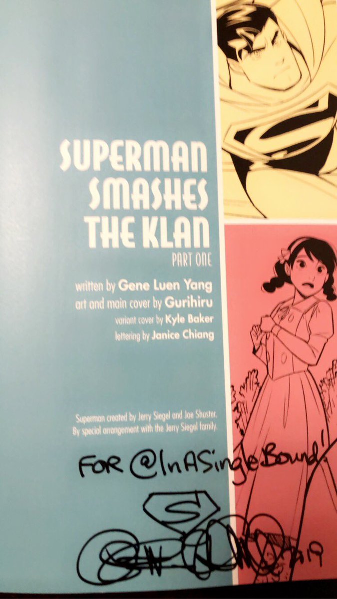 A HUGE Thank You goes out to @geneluenyang for sending me a signed copy of #SupermanSmashesTheKlan 

Such an amazing story, and one that all will love! 
It comes out tomorrow!