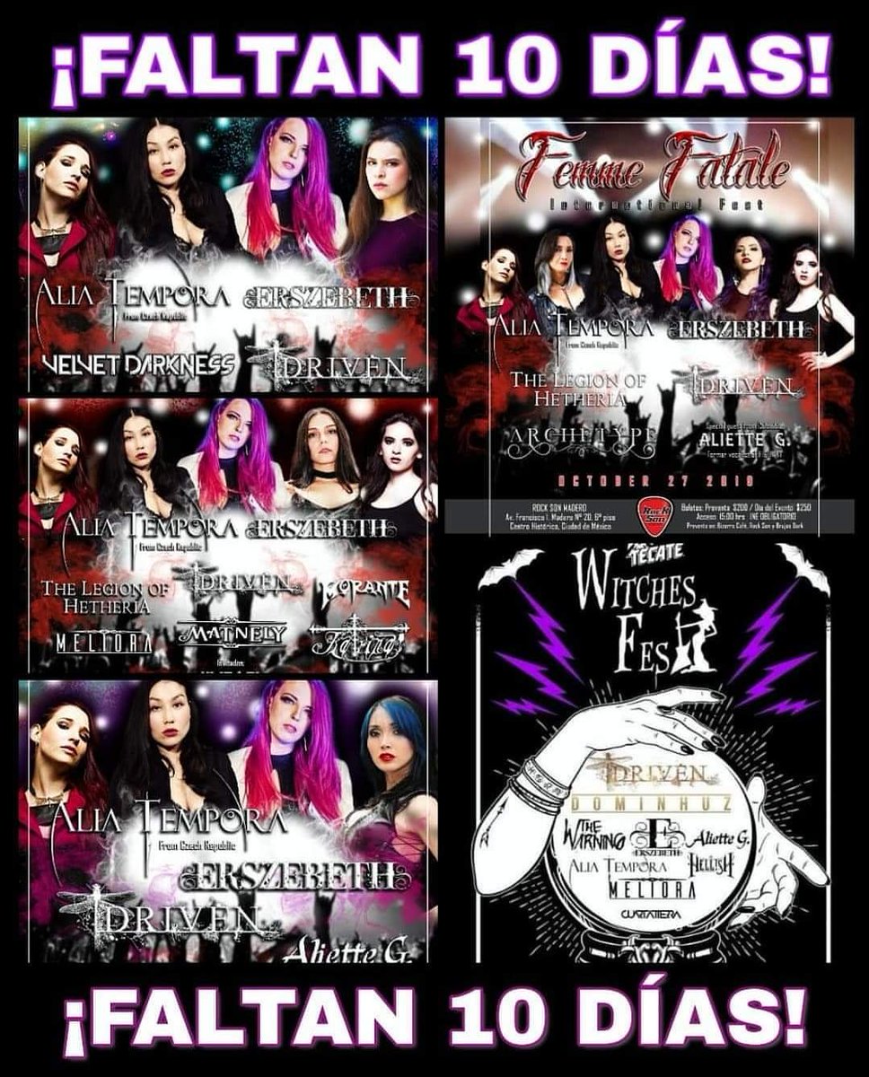 drivenoficial's tweet image. Estamos a 10 días de iniciar el aquelarre. Se vienen las fechas del  #FemmeFataleFest y #WitchesFest 
#cuautitlanizcalli
#Puebla #toluca #cdmx #rioverde #sanluispotosí 
¿En cuál los vamos a ver?
#musica #music #rock #metal #dragonflies #Caos