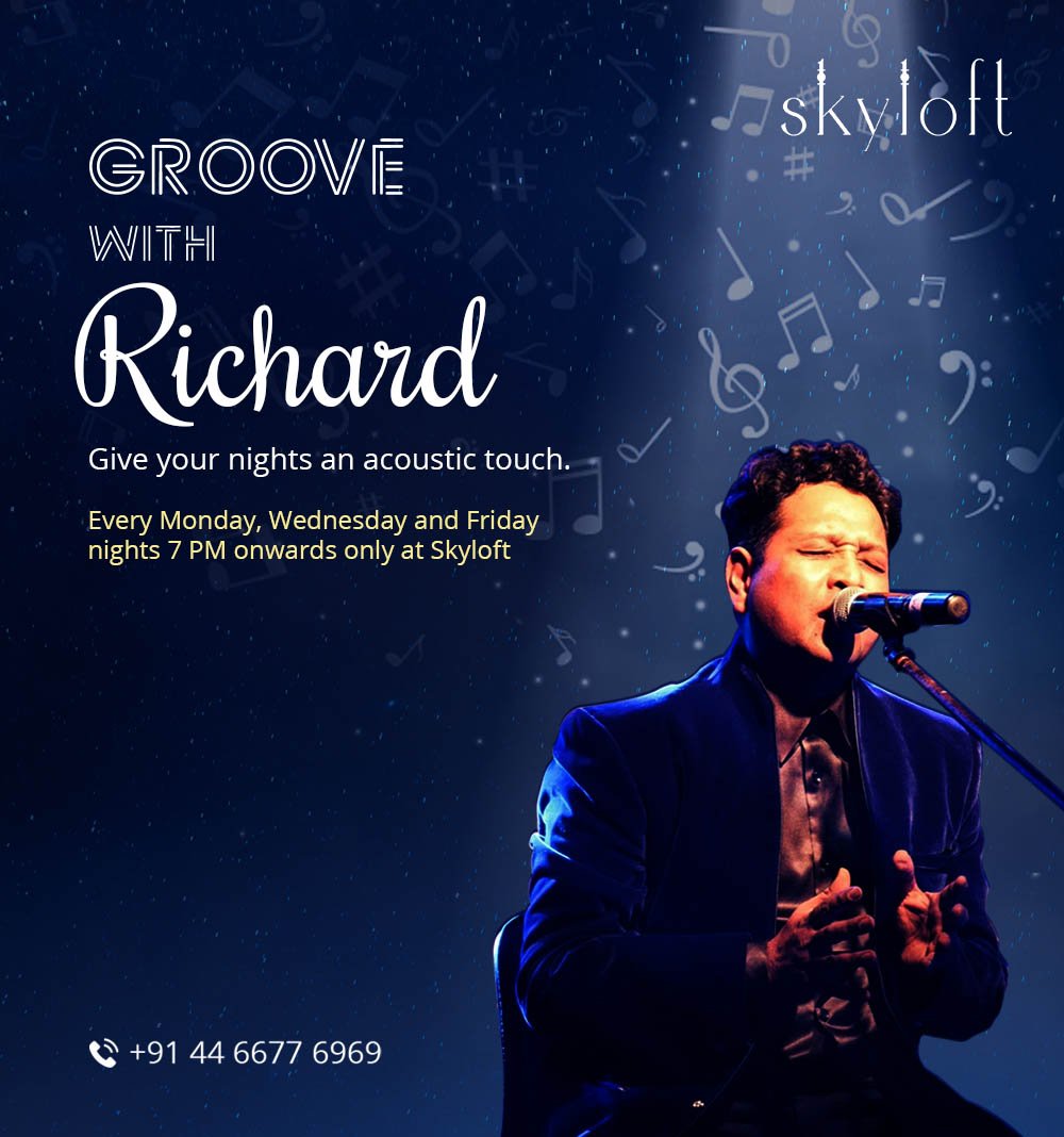 FeathersChennai's tweet image. Sway to the acoustic tunes and make your evenings more special. Every Monday, Wednesday, and Friday, from 7 pm onwards, join us as we Groove to with Richard at #Skyloft.
#liveperformance #acoustic #vocal #feathers #dinewithstars #travel #rooftop #weekendretreat #weekend