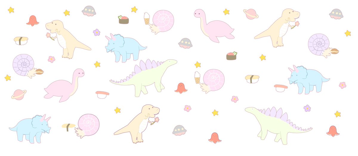 ট ইট র マスもふ 姉さんが 恐竜柄かわいいけど男の子向けだなあって言ってたのでなんとなく女の子っぽい かな という恐竜柄を描きました