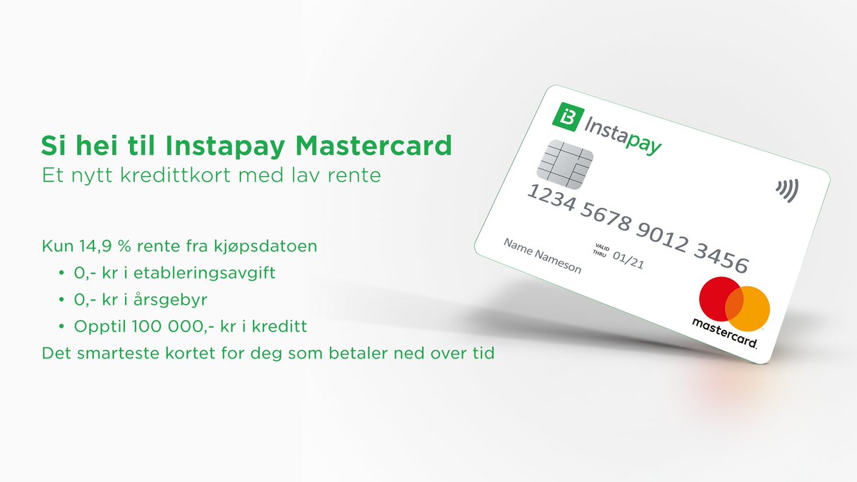 I dag lanserer @Instabank_no Instapay #Mastercard, et helt nytt #kredittkort! Kun 14,9 % rente fra kjøpsdatoen | 0 kr i etableringsgebyr | 0 kr i årsavgift! Les mer her på https://t.co/vfaEoehjOa https://t.co/x0fkNSHKYZ