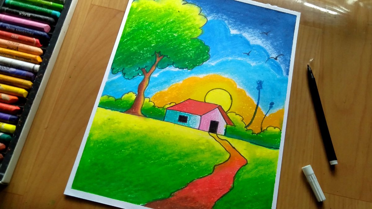 Aj Fine Art Simple Village Scenery Drawing For Kids Watch Full Video On Youtube Channel Ajfineart And Subscribe For More Interesting Art Videos Link T Co Gdeogcyatp Simplescenery Easydrawing Villegedrawing