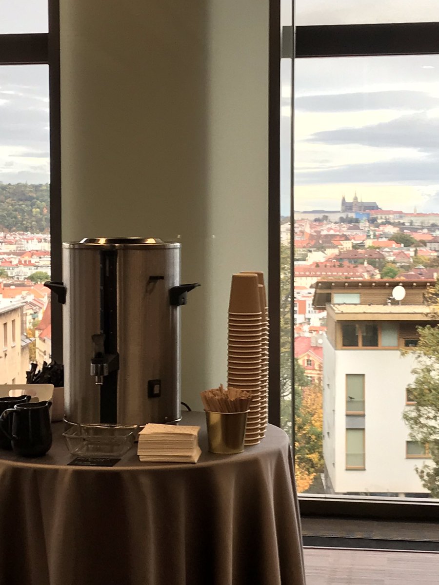kristylein's tweet photo. I see coffee and Prague castle in one view. Ready to start #PRCN2019 @elsevierpure https://t.co/vtrmRUSLk4
