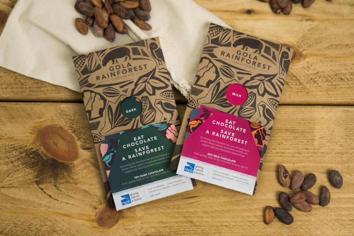 We help provide sustainable livelihoods for forest-edge communities here in Gola and that includes Cocoa farming! #shadegrown , #sustainable & #ForestFriendly it ends up in bars like this from @Natures_Voice shopping.rspb.org.uk/food/gola-choc… #ChocolateWeek @chocolarder