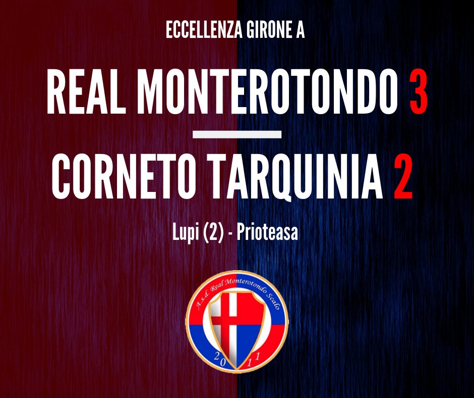 6à giornata | Real Monterotondo Scalo - Corneto Tarquinia  3-2 | Il TABELLINO DELLA PARTITA

⚽ 10'pt e '38 st LUPI
⚽ 13'pt Catracchia
⚽ 31'st Prioteasa
⚽ 47'st Monteforte