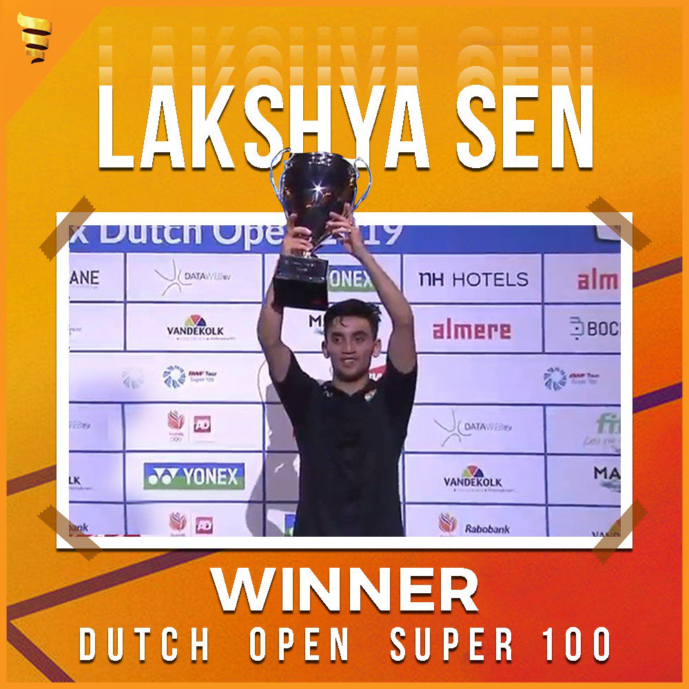 sportshonours's tweet photo. India's young shuttler, Lakshya Sen defeated Japan's Yusuke Onodera by 15-21 21-14 21-15 in Men's Singles at Dutch Open 2019 to claim his maiden BWF World Tour title!
#bluerising #dutchopen2019 #badminton #IndiaOnTheRise
@lakshya_sen @BAI_Media https://t.co/PZbzD0ml8N