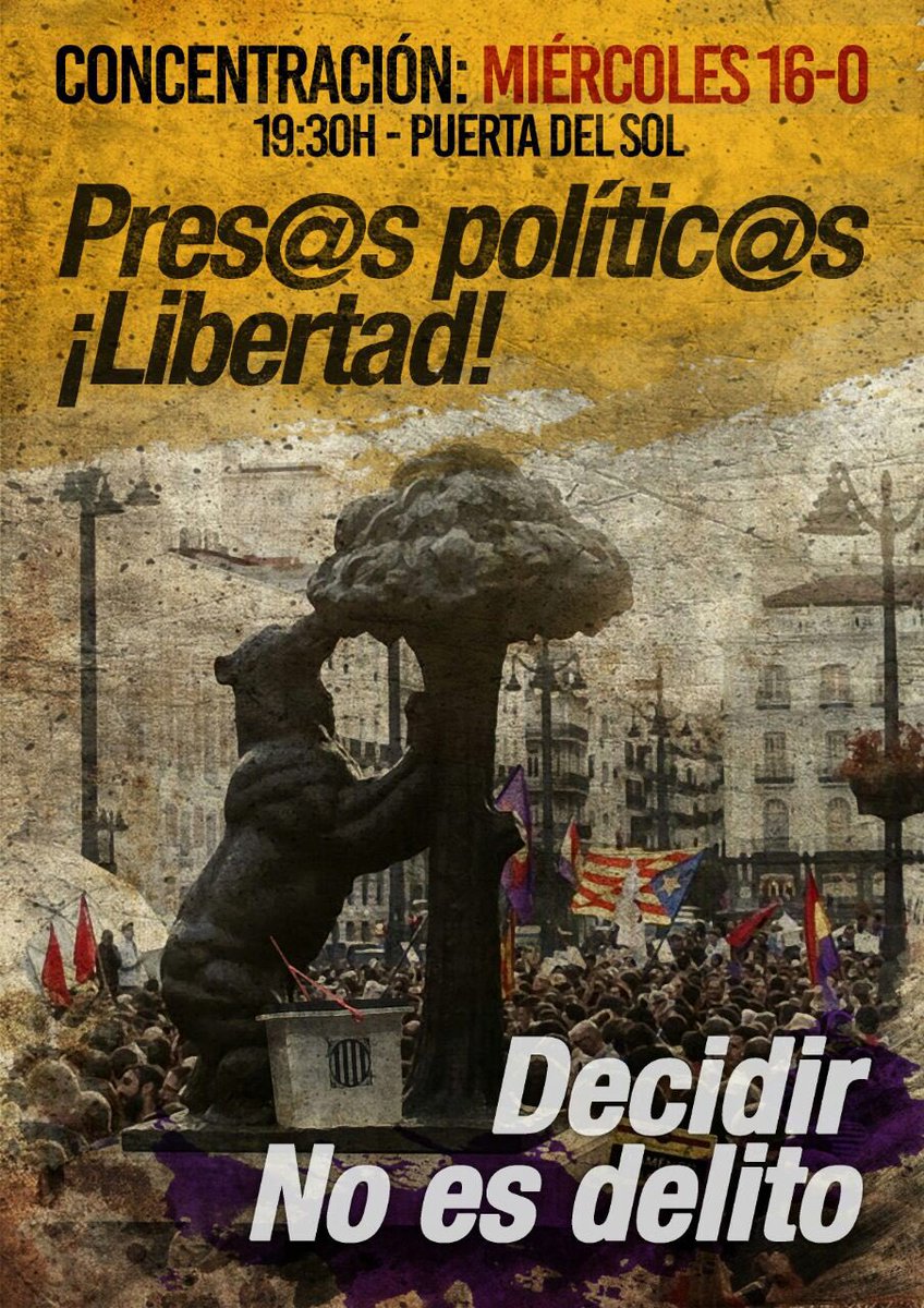 NO hubo violencia, NO hubo tumulto. Lo vimos TODXS! No podemos aceptar este relato que NO existió! 

Esta sentencia es un castigo a más de dos millones de catalanes y un aviso contra cualquier forma de disenso! 

🗣 Madrileñxs, nos vemos en Sol el 16O 👇🏼
#Tsunamidemocratic