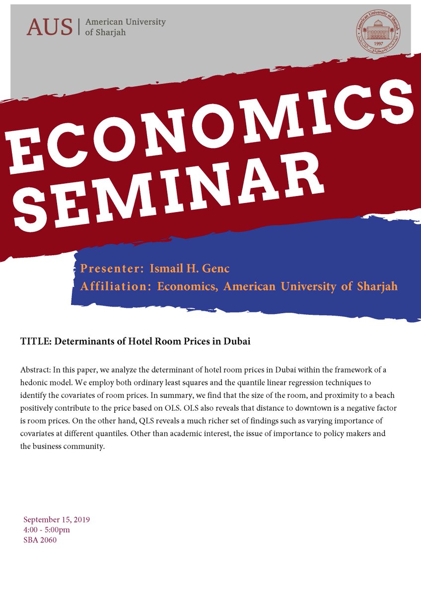 Economics Seminar Series Tomorrow at 4:00pm