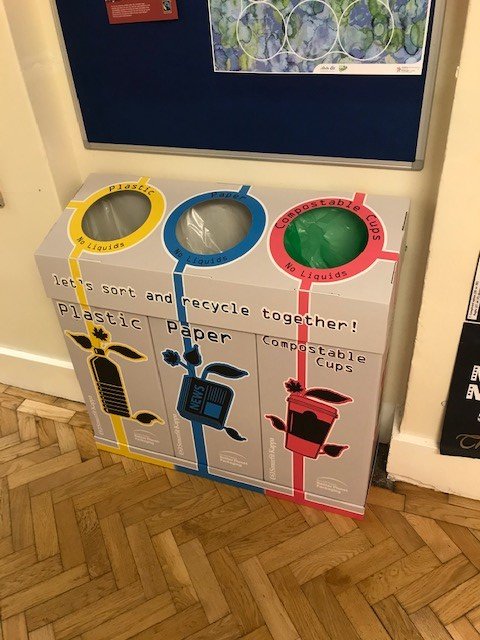 HCKilliney's tweet photo. A good start for our Environmental Committee’s awareness campaign in HCK. Thanks to @smurfitkappa for donating these recycling bins. They will help all students to sort their waste….reduce, reuse, recycle! https://t.co/PAC2SPDco9