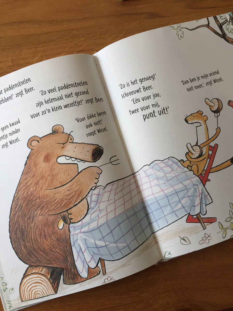Tip 3: ‘Eén voor jou, twee voor mij’ .... een sfeervol verhaal over delen. In het bos vindt Beer drie paddestoelen. Die wil hij graag delen met zijn vriend Wezel. Dit gaat niet zo fijn. Hoe krijgen ze dit probleem opgelost? @GottmerKinderbo