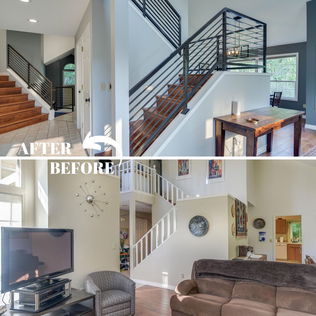 Lets_Remodel's tweet image. Updating your stairs is usually the last thing you update but it can really change the space. Either updating the railing or floors, it can make your space look brand new. 

#letsremodelpdx #beforeandafterdesign #pdxdesign #staircase