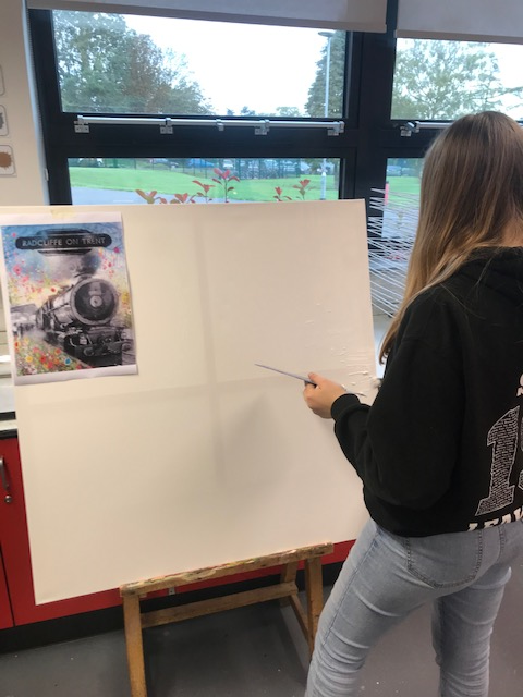 FineArt_SNA's tweet photo. Mock ups complete, onto the real deal today creating final pieces for display for Radcliffe on Trent station. #CommunityRail @EMCommunityRail @SouthNottsAcdmy #emptycanvas https://t.co/nQJf3oGYlT