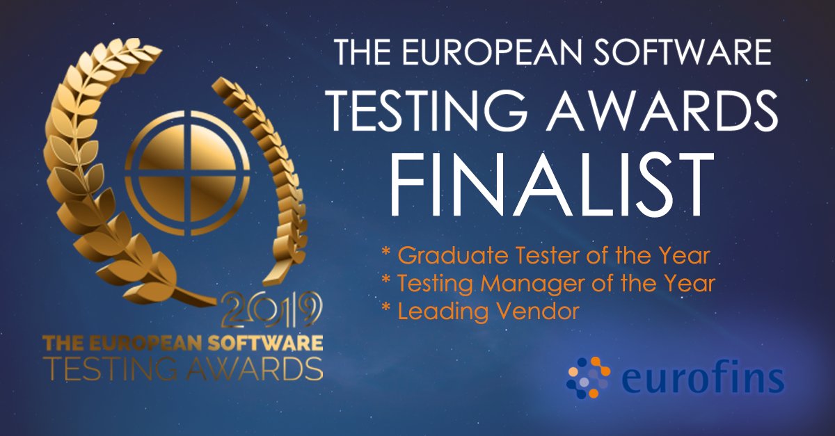 EurofinsDigital's tweet photo. We’re honoured to be named as a #finalist of the #EuropeanSoftwareTestinAwards! We’re proud to have been selected in no less than three categories: #GraduateTester of the Year, #TestingManager of the Year and #LeadingVendor. 
Fantastic #achievement by our entire team! https://t.co/Y5AYn3HQks