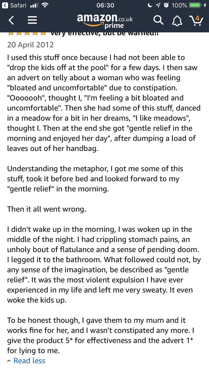 keryn_1's tweet photo. Max strength laxative reviews will rock your morning 😆 #AwfullyBritishAmazonReviews https://t.co/OVjL63V9x8