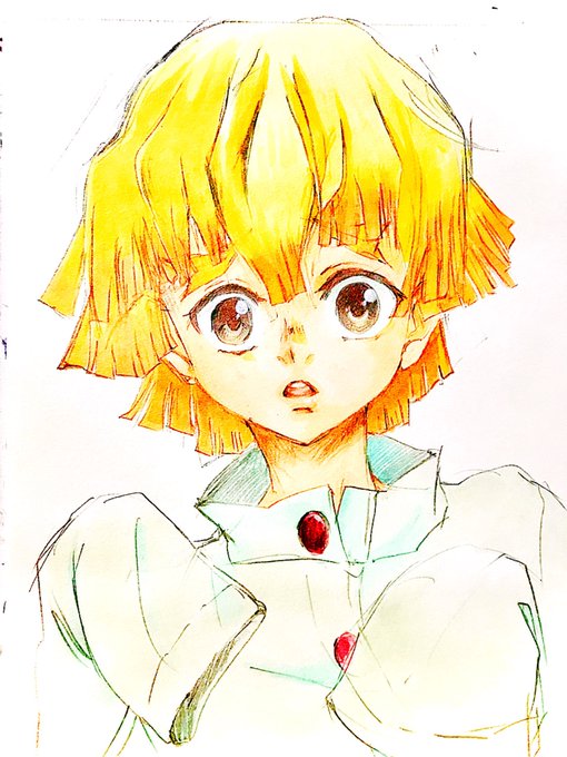 まことうふc105東モ35bさんがTwitterに投稿した我妻善逸(鬼滅の刃)のイラスト。
