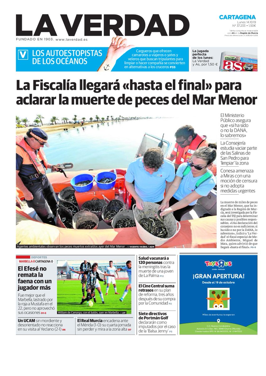 ¡Buenos días! Estas son nuestras portadas de hoy en las ediciones impresas de Murcia y Cartagena