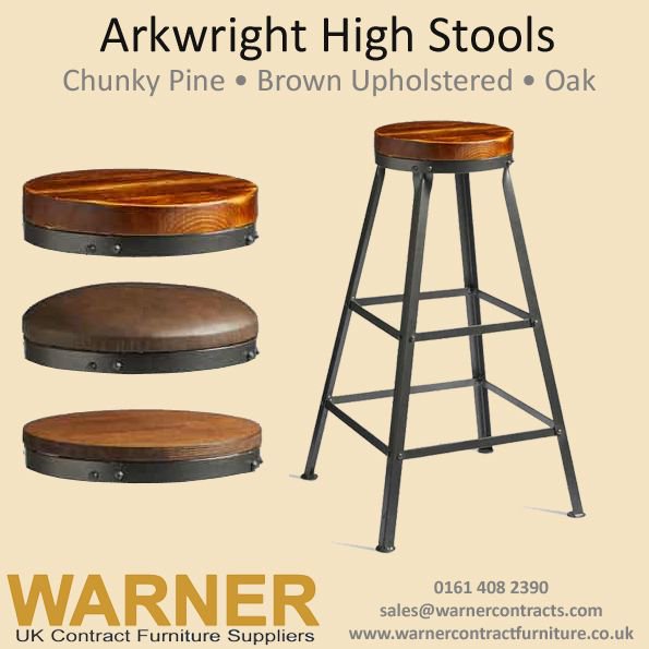 WarnerContracts's tweet image. Contract grade metal frame with a choice of chunky pine, brown faux leather upholstery or oak seat - Arkwright #HighStools are in-stock for express delivery at warnercontractfurniture.co.uk or call to discuss your next project on 0161 408 2390 / sales@warnercontracts.com #BarStools