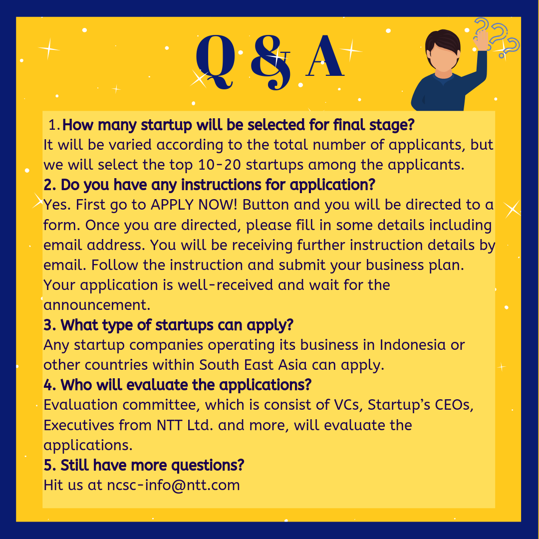 ntt_sc's tweet photo. Please check this summary of information about our startup challenge - we hope you don’t miss any important info!
.
.
#NTTStartupChallenge2019 #Startups #StartupLife #StartupCompetition #StartupInIndonesia #IndonesianStartup #AsianStartup #StartupInAsia #AsiaStartup https://t.co/gGh2ZeBf5u