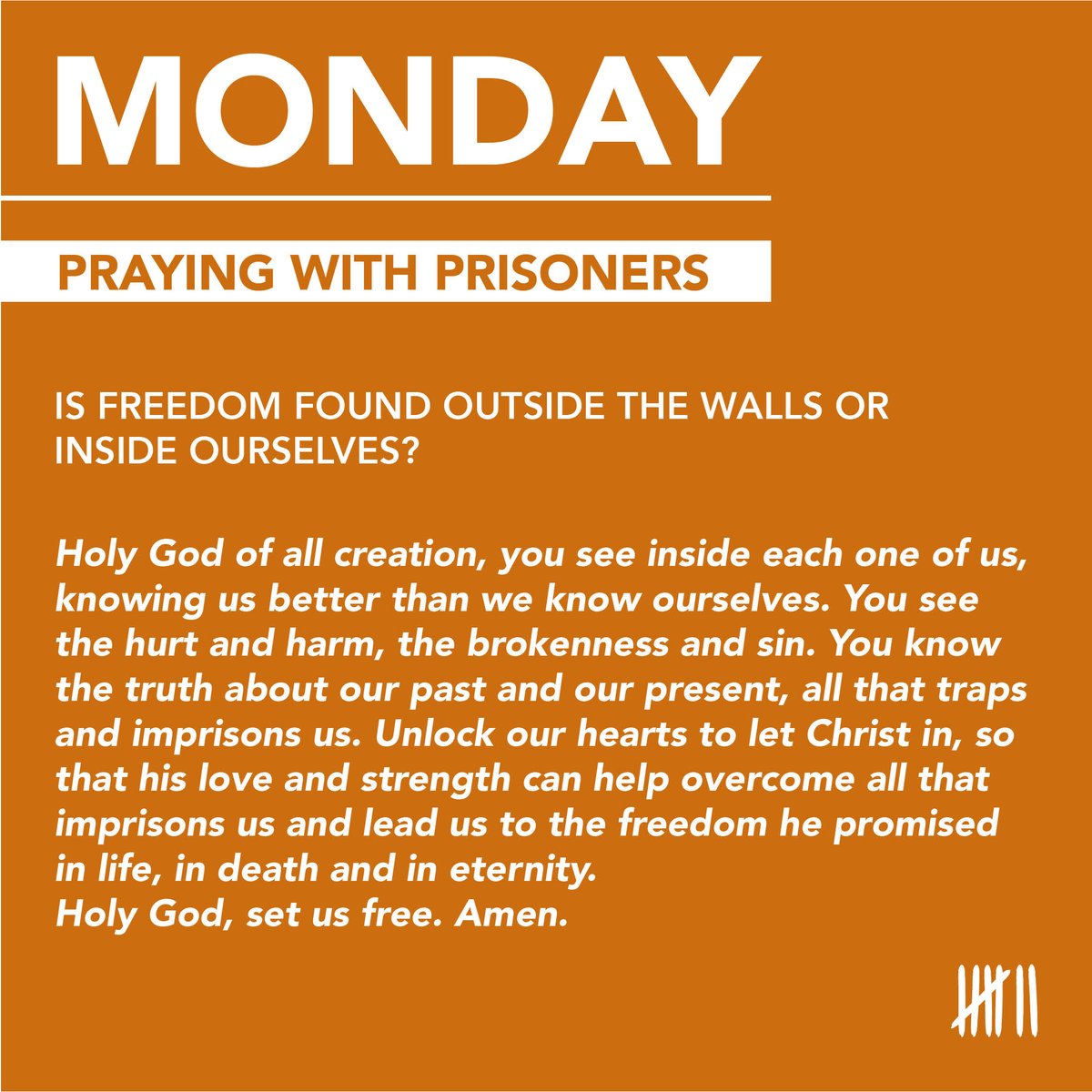 PrisonsWeek's tweet photo. MONDAY!

Today, we are praying with Prisoners.
#pw19 https://t.co/Vwf2OoNXS1