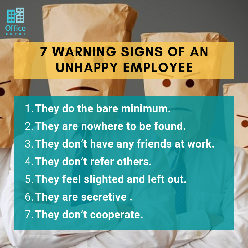 OfficeCurry's tweet photo. Although it’s not always obvious when an employee is dissatisfied at work, #disengagedworkers do exhibit common behaviors—you just have to know what to look for. Here are 7 common signs of #unhappyemployees:

#employeesatisfaction #collaboration #employeehealth #workculture #te https://t.co/tP9AnuCz0v