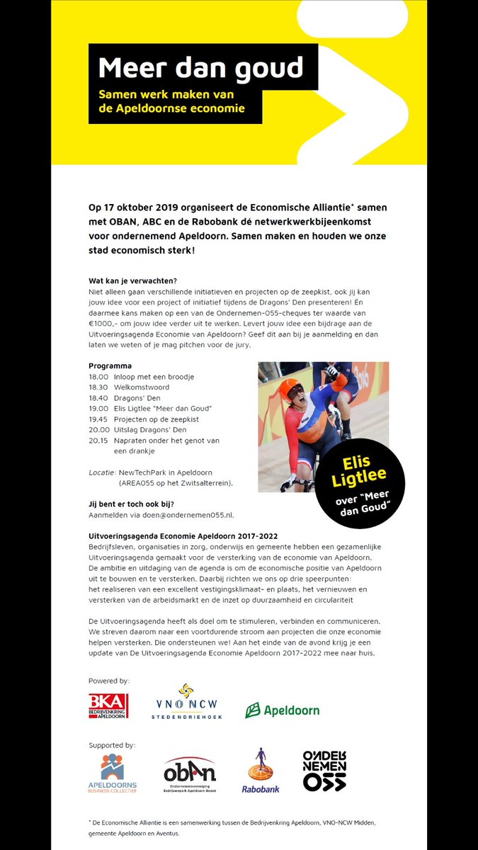 Ondernemers(netwerken), onderwijs en overheid #Apeldoorn maken samen werk van de Apeldoornse economie. #055LONKT