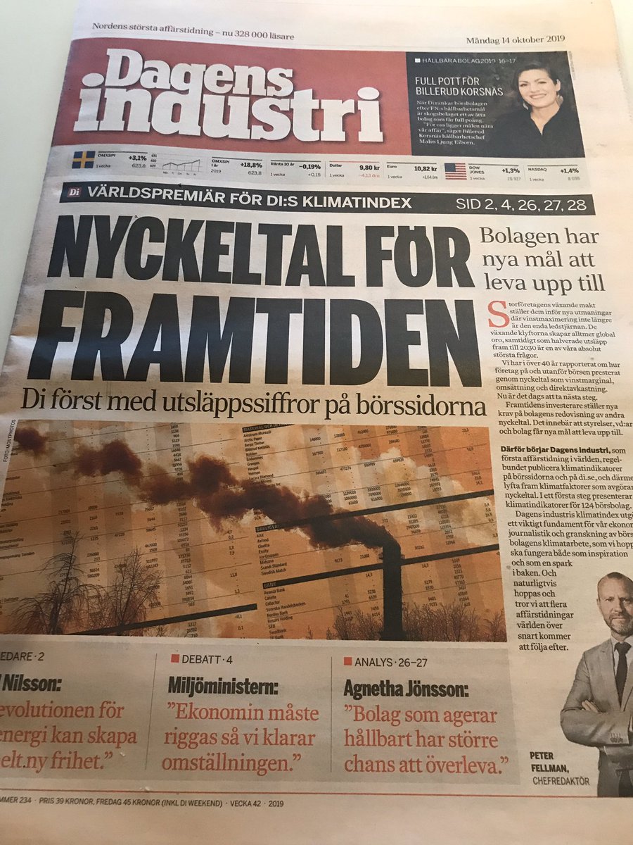 kariekas's tweet image. Som første avis i verden (?) presenterer Dagens Industri nå utslippstallene til selskapene på børssidene. Noe for @DN_no, @kjetilba?