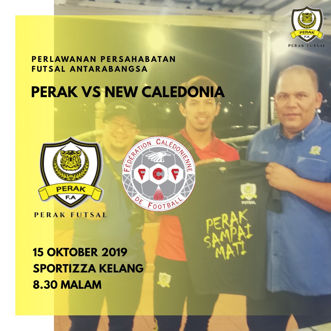 perak_futsal's tweet photo. PERLAWANAN PERSAHABATAN ANTARABANGSA
.
PERAK LAWAN NEW CALEDONIA
.
π: 15 Oktober 2019, Selasa
β°: 8.30 malam
π: Sportizza, Klang, Selangor
.
#PerakFutsal
#perakfa
#MPFL2019 https://t.co/e3jljlJooG