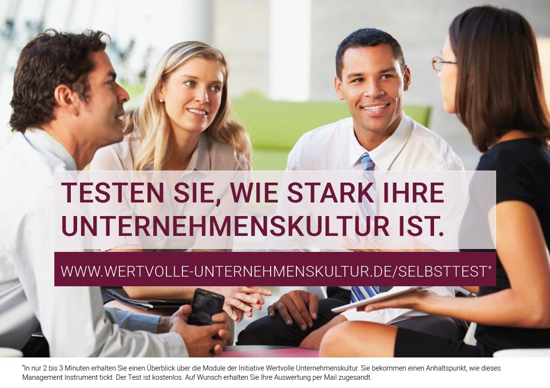 Lernen Sie uns besser Kennen! Investieren Sie 3 Minuten Ihrer Zeit und testen Sie, wie stark Ihre Unternehmenskultur ist. 
Machen Sie den #Selbsttest!
#Initiative #Wertvolle #Unternehmenskultur #kostenlos #testen #Erfolgreich

wertvolle-unternehmenskultur.de/selbsttest/