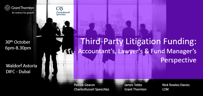 Accountant's, Lawyer's &amp; Fund Manager's perspective in 3rd party litigation funding.  Join us on 30th October at Waldorf Astoria DIFC.  lnkd.in/fvdQi-R
#accountingandaccountants #lawyer #fundmanager #litigationfunding